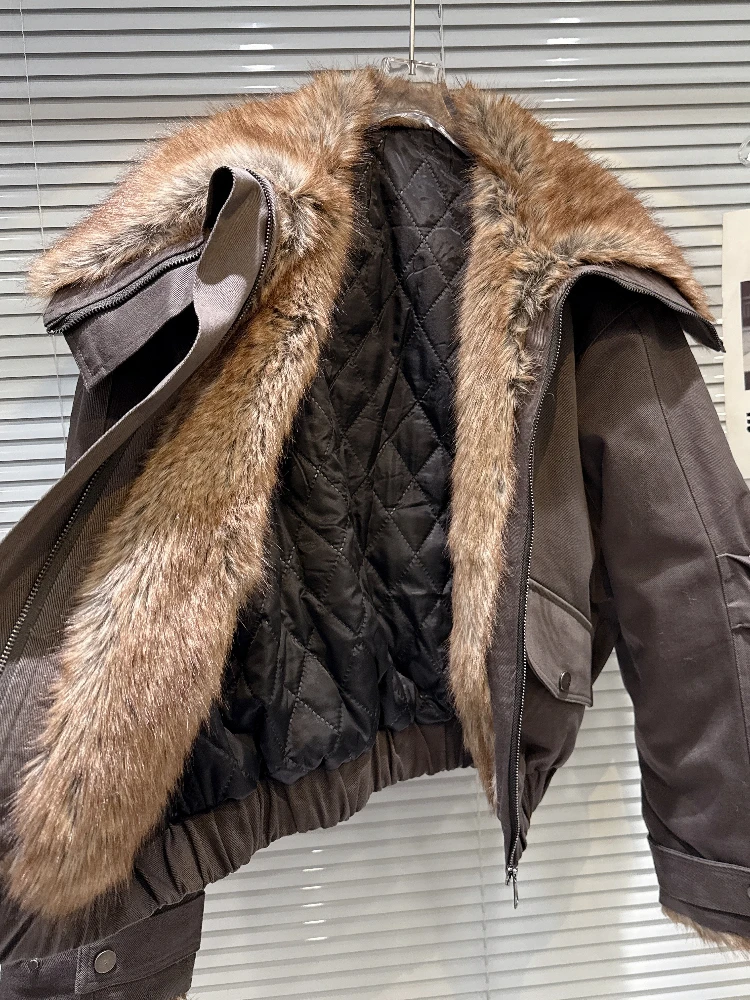 เสื้อแจ็คเก็ตยีนส์สั้นสไตล์เกาหลี Y2K วินเทจ แต่งปกขนเฟอร์เทียม สำหรับผู้หญิง ฤดูหนาว บุซับใน อุ่น สไตล์สตรีทแวร์ ทรงหลวม แฟชั่นเก๋ไก๋