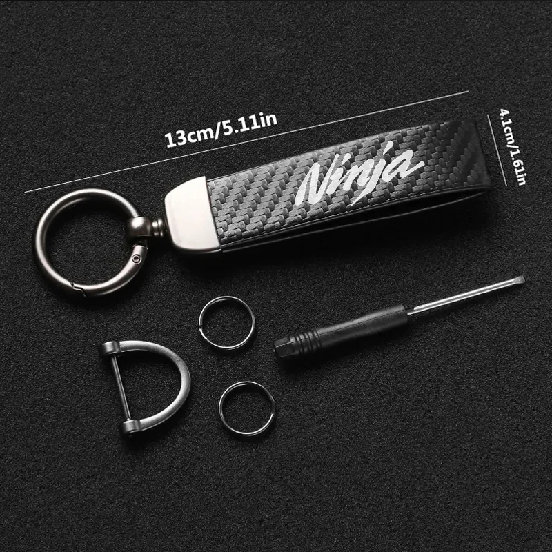 1PCS Leather Carbon Fiber Motorcycle Key Chains KeyChain For Kawasaki ninja400 ninja650 ninja 250 250r 2024 2025 Accessories