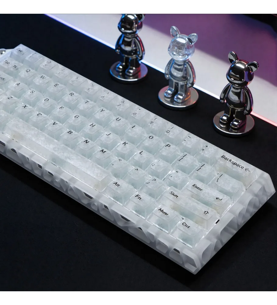 Ice carbon pattern transparent keycap advanced sense PBT hot sublimation personality original keycap 108 keys mechanical