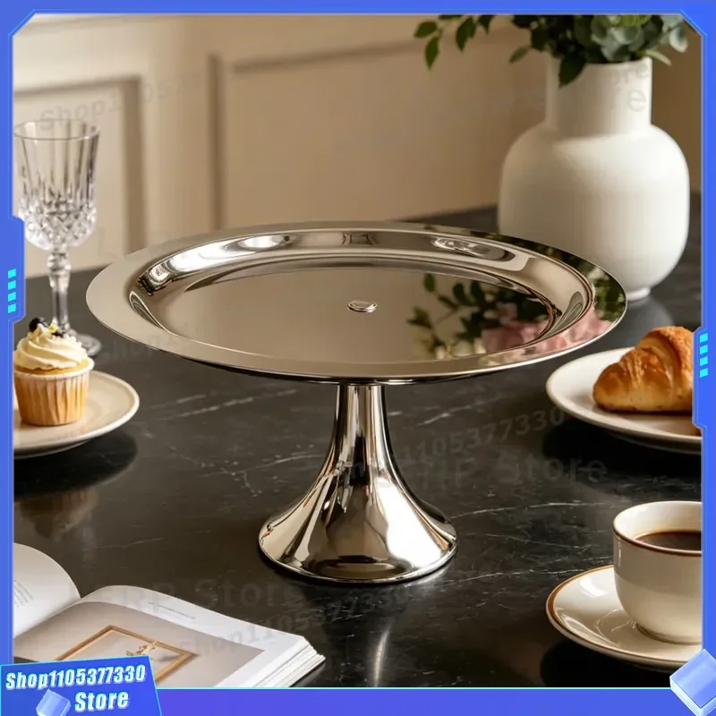 Modern Stainless Steel Tall Fruit Plate for Hotel Restaurant Living Room Decor Simple Dessert Cake Stand Western Style