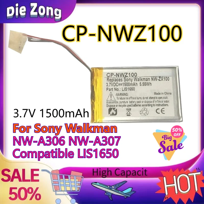 

New Upgrade Version 3.7V 1500mAh CP-NWZ100v Battery For Sony Walkman NW-A306 NW-A307 Compatible LIS1650 Rechargeable Batteries