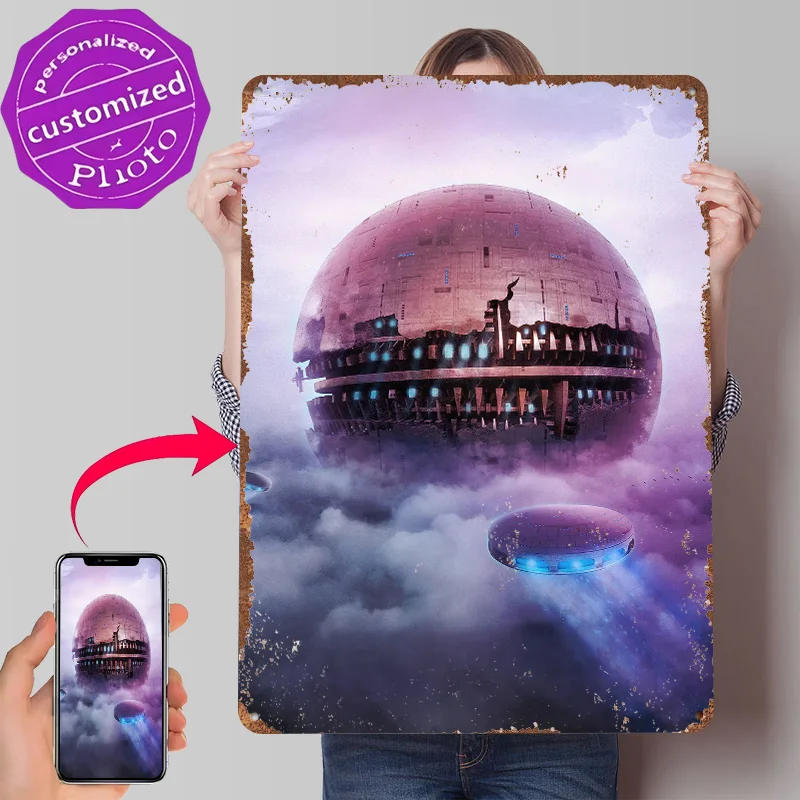 Spaceship Metal Poster Customized Wall Art Retro Vintage Metal Signs for Man Cave Home Decorations Living Room Decoration Gaming