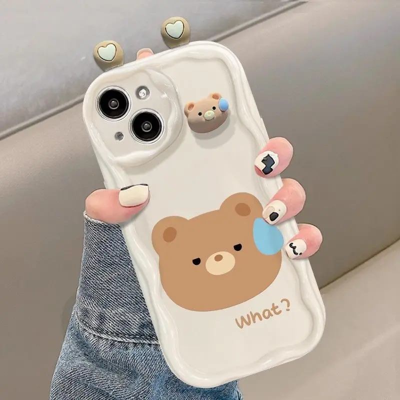 Cute 3D Bear Rabbit Case for Samsung Galaxy S23 S22 S21 Ultra Plus S20 FE A73 A72 A71 A54 A53 A52 A51 A50 A50S 4G 5G Soft Cover