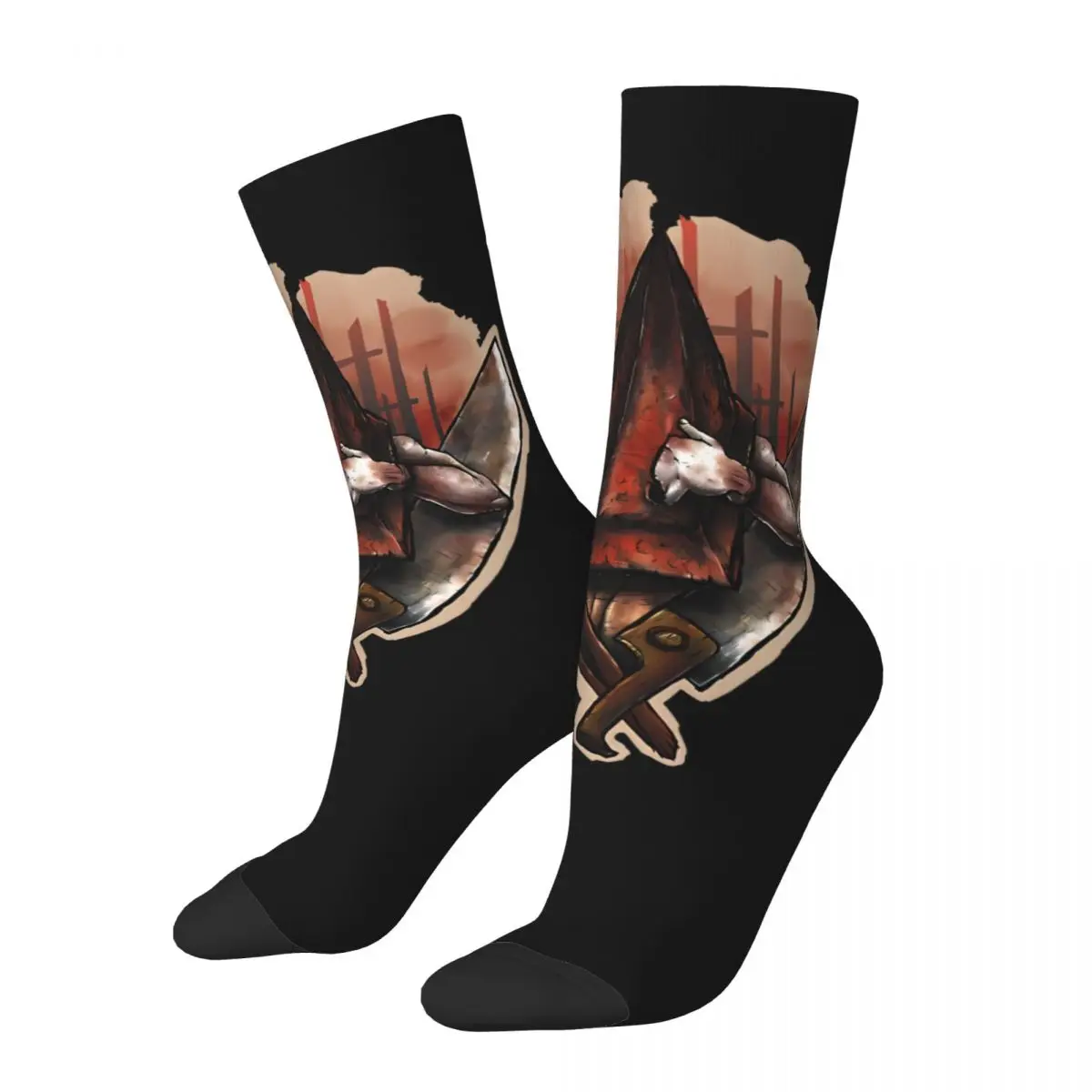 Funny Crazy Sock for Men Chill Hip Hop Harajuku Pyramid Head Happy Seamless Pattern Printed Boys Crew compression Sock Novelty