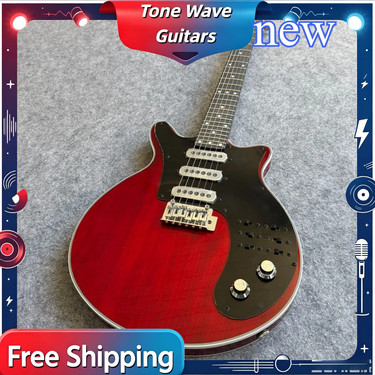 Wine Red Retro Style Electric Guitar Mahogany Body Rosewood Fingerboard SSS Pickups Pop Rock Stage Guitar Brian May