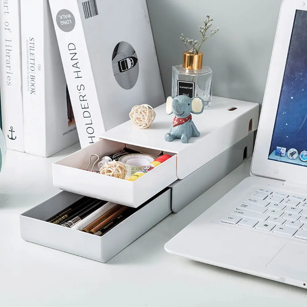 

2Pcs Desktop Storage Box White Grey Multipurpose Storage Drawer Organizer for Stationery Jewelry Cosmetics and Household Use