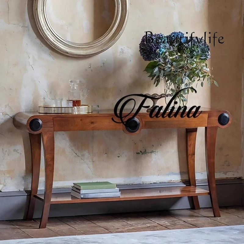 

WM French solid wood entrance table retro wall living room American medieval entrance table entry aisle decoration table