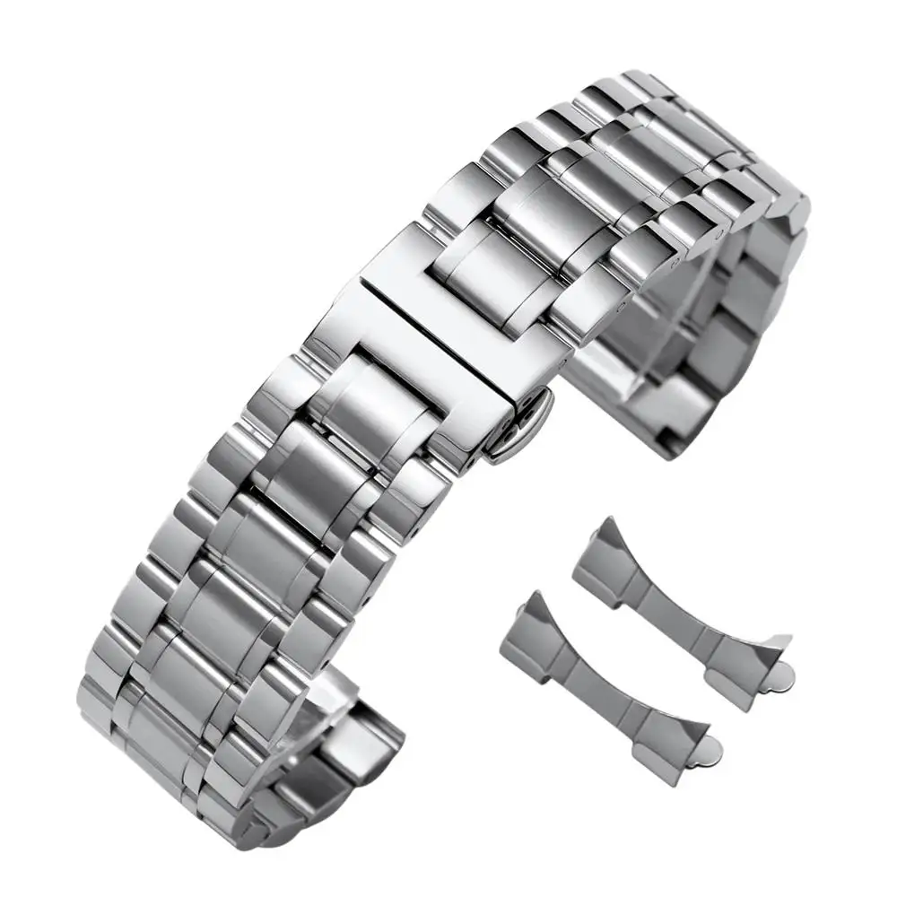 Edelstahl-Uhrenarmband mit gebogenem Ende, 12/13/14/15/16/17/18/19/20/21/22/23/24 mm, Schmetterlingsverschluss, massives Metall-Universalarmband – Detail 21