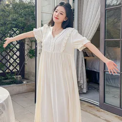 Fashion Viscose Nightgowns For Women Princess Short Sleeve Sleepwear Vintage Princess Elegant Embroidery Long Night Dress
