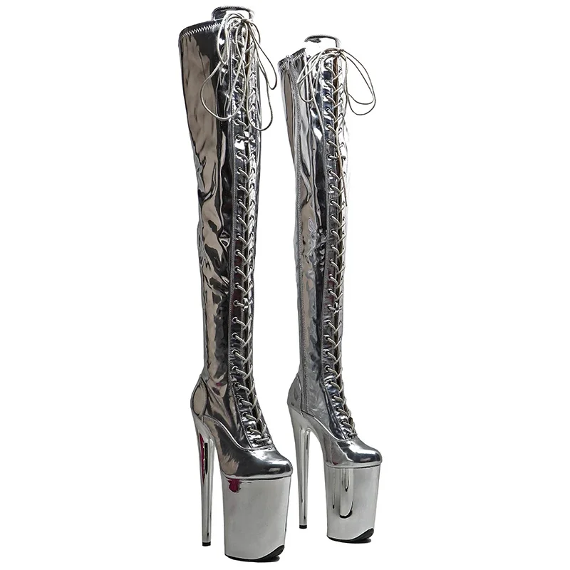 Leecabe   23CM/9inches  Shiny  PU  Upper Fashion trend  platform High Heel stripper heel Pole Dance boot