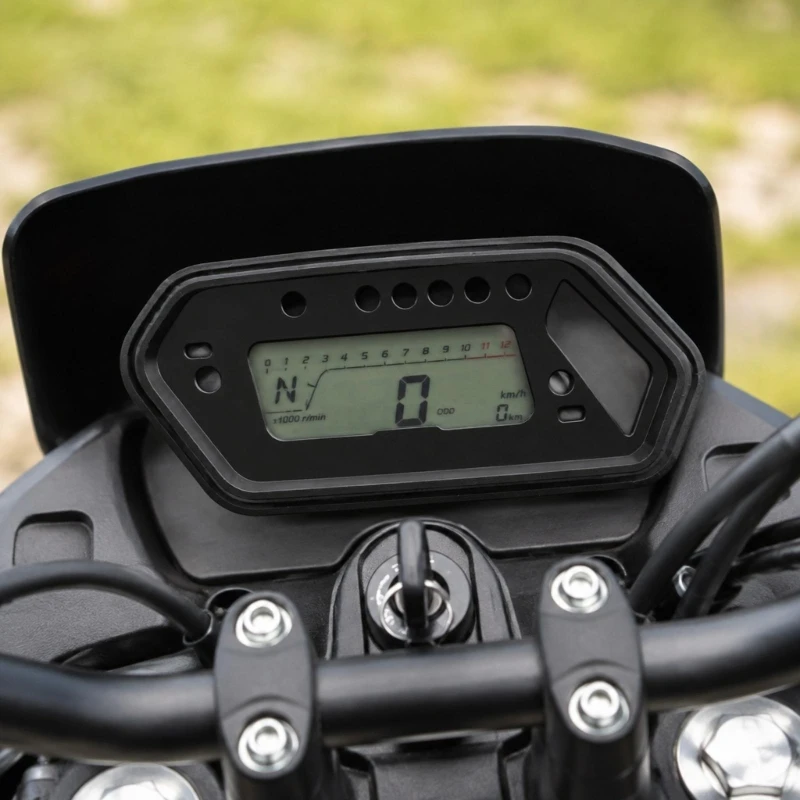 Elevated-Edge Motorcycle Instrument Panel Cover, Black Protective Surround with Multiple Openings and Central Area Left X37F