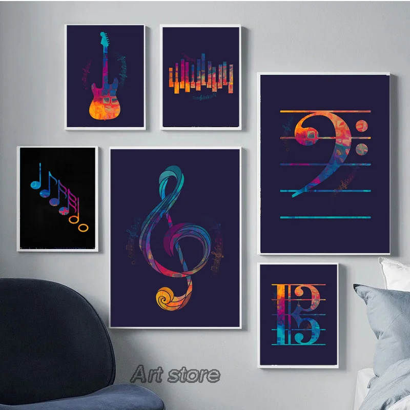 Black Golden Music Symbolic Canvas Painting Musical Instrument Posters and Prints Wall Art Picture Home Living Room Decoration