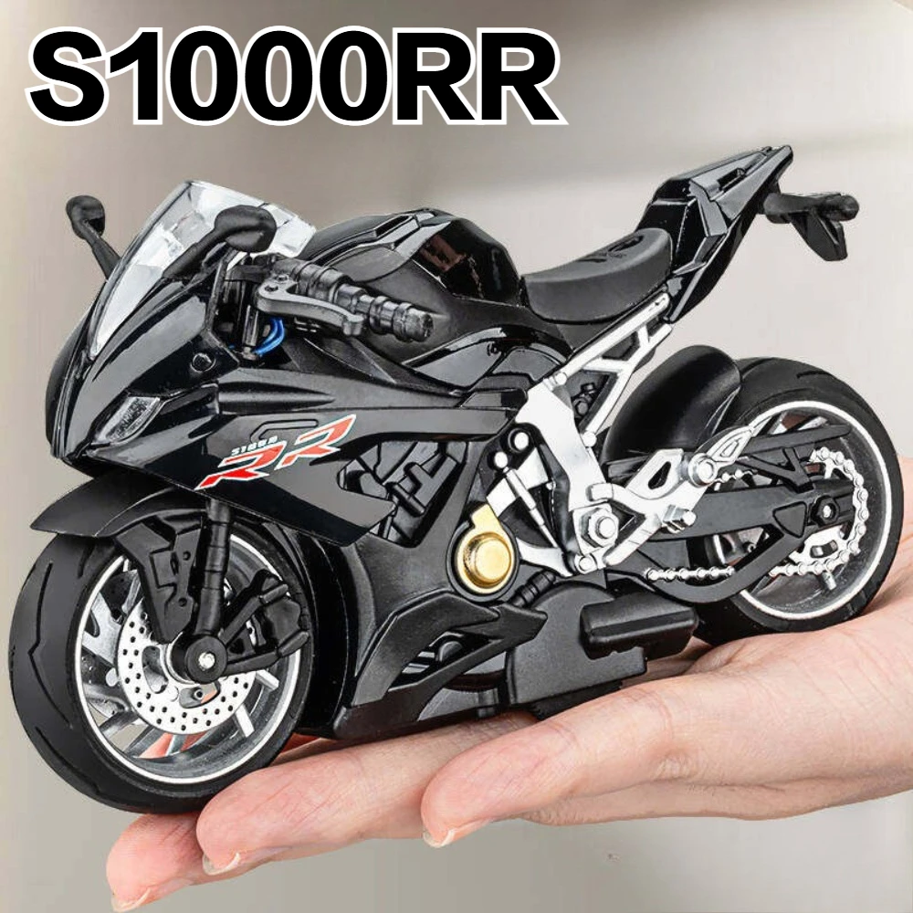 1:14 Kawasaki H2R V4S Motorcycle S1000RR Model Toy Metal Body Pull Back Music Light Models One-key Start Motor Boys Ornament