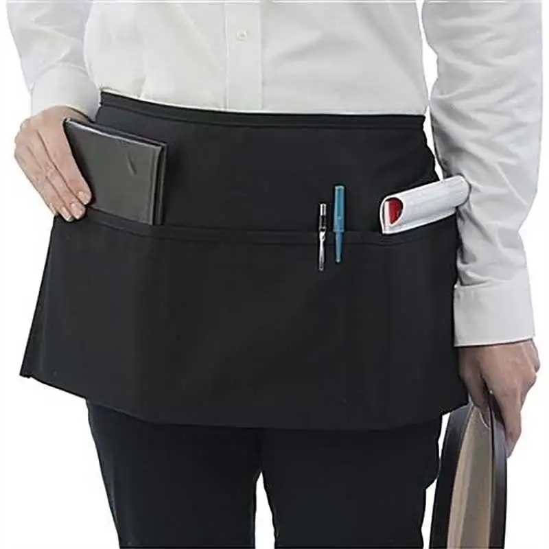 New Black Server Apron, 3 Pocket Waist Waiter Waitress Tip Apron Restaurant