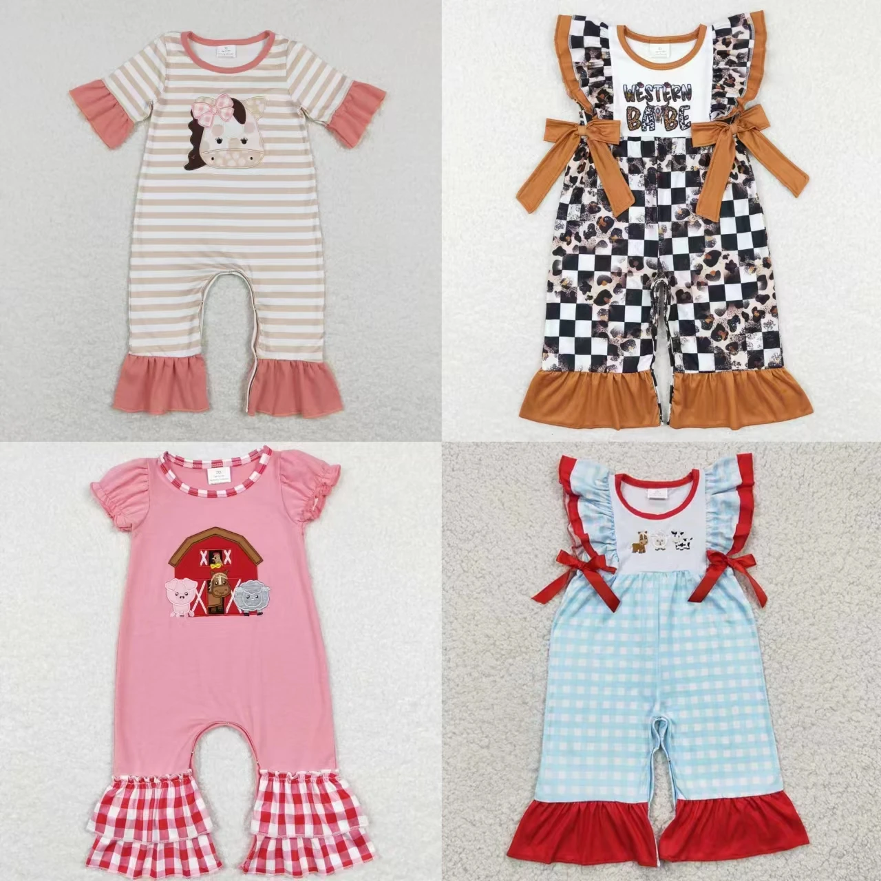 Wholesale Baby Girl Toddler Western Romper Kids One-piece Newborn Cow Horse Coverall Bodysuit Short Sleeves Jumpsuit Clothing