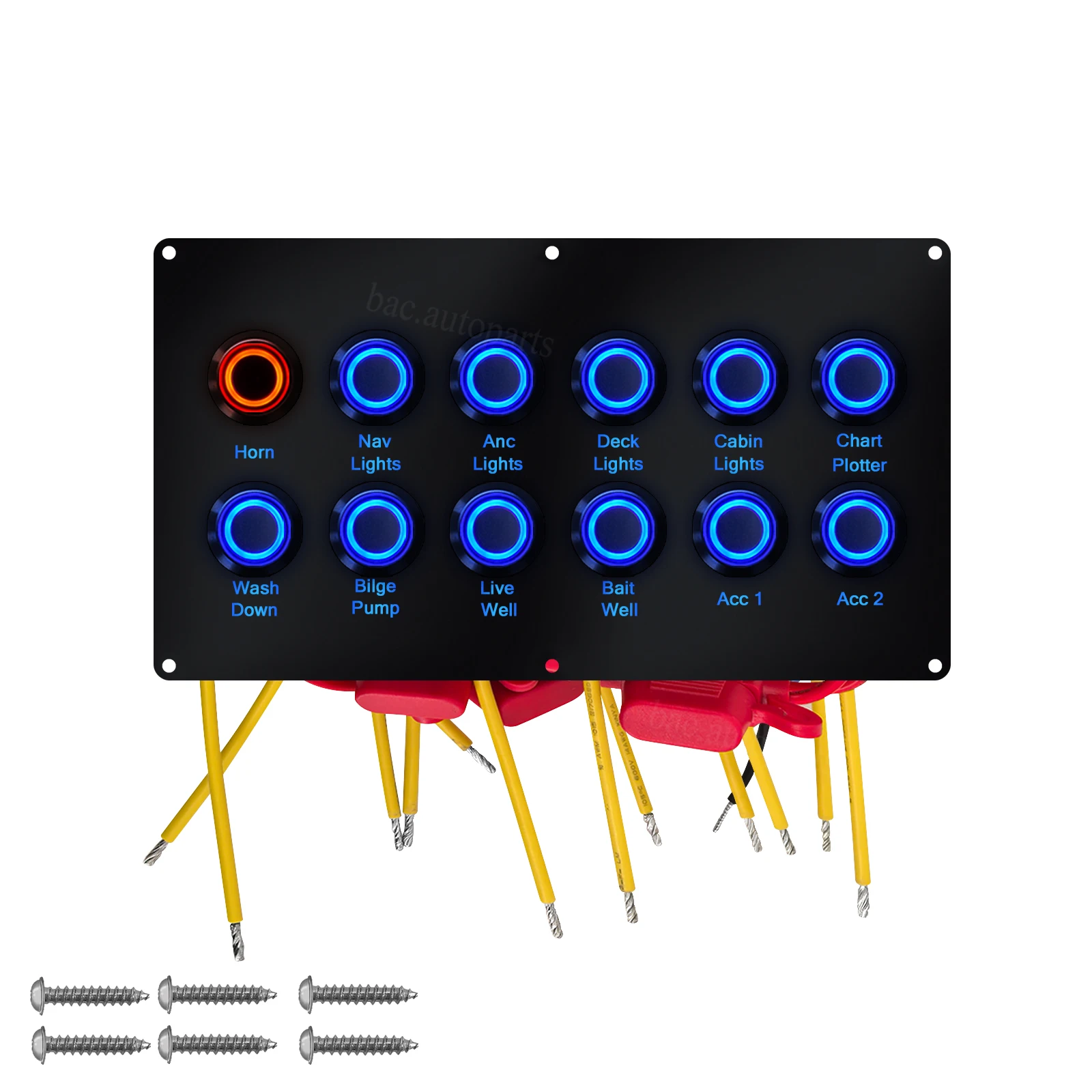 12-24V 12 Gang Marine Boat Switch Panel Waterproof IP67 LED Rocker Dashboard Pre-Wired Fuse Box Circuit Breaker Stainless Steel