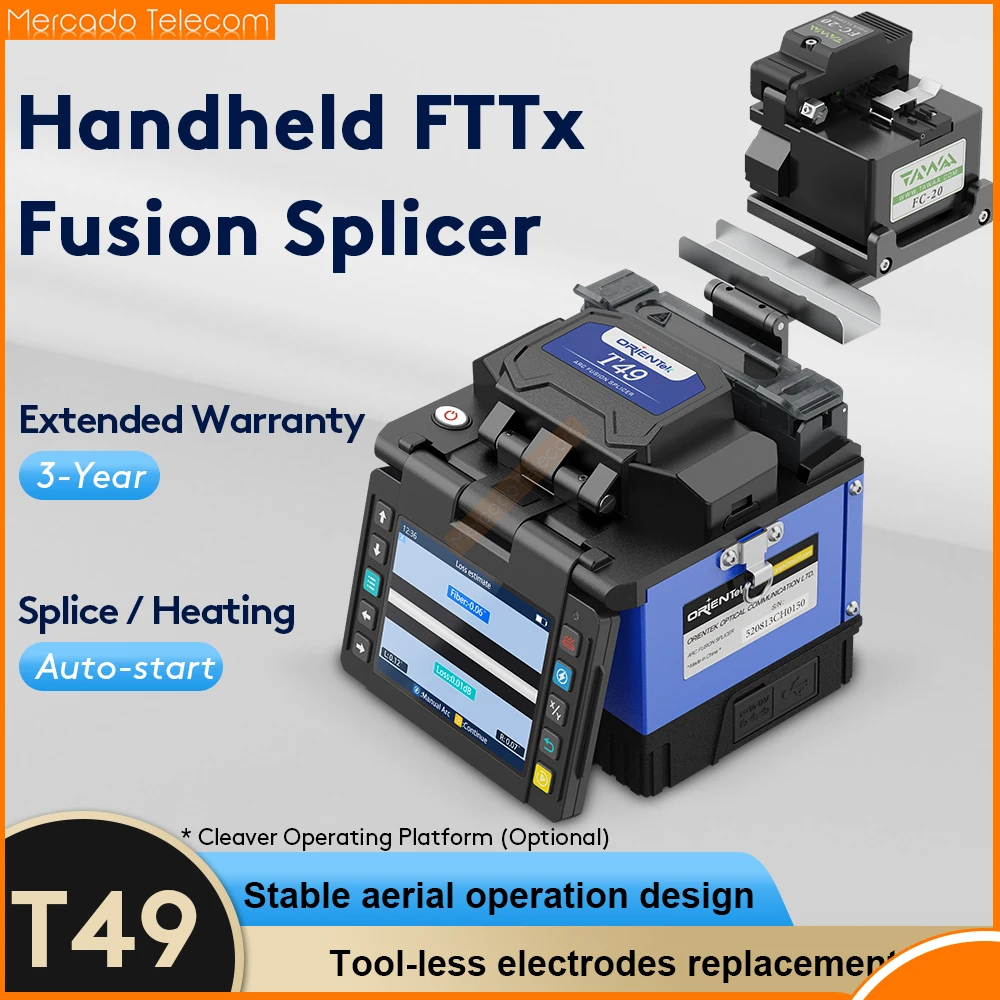 

Newest FTTX 8s Fast Splice T49 Fiber Fusion Splicer With 5000 Arcs Exchangeable Electrodes Life