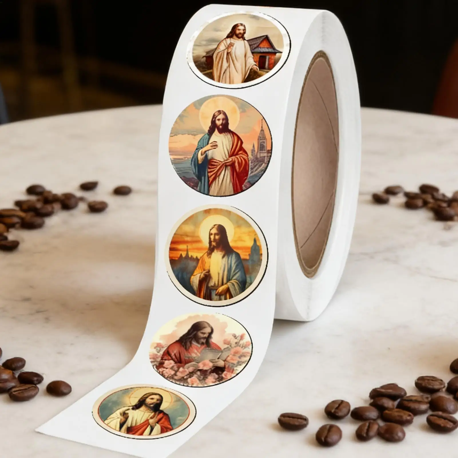 500pcs/roll Water Bottle Stickers Fade-Resistant Jesus Christian Roll Sticker for Wall Laptop Computer Phone Skateboard Luggage