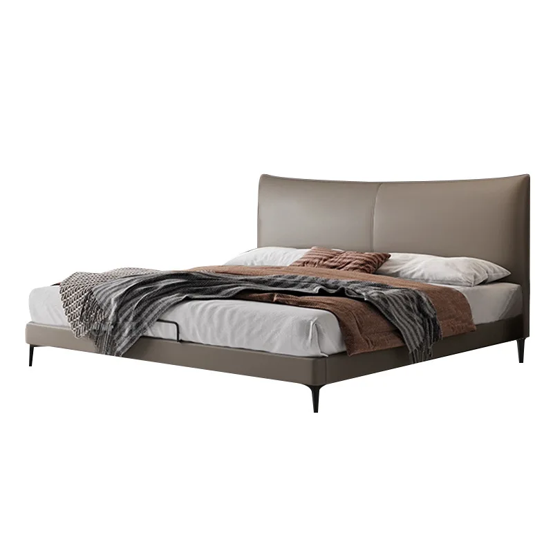

New ultra-thin bedside, leather bed, Italian light luxury, master bedroom leather art