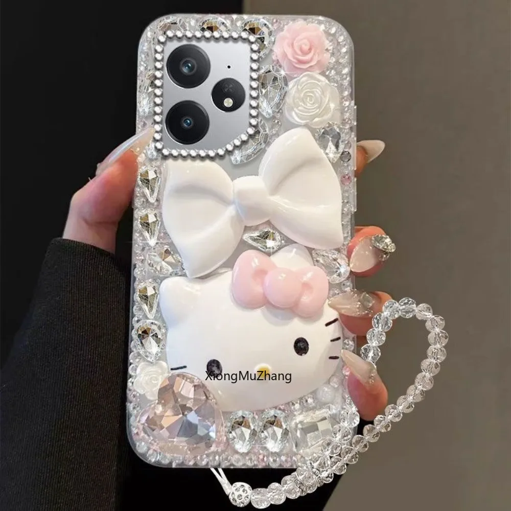 Sanrio Hello Kitty Cartoon Niedliche Hülle für OPPO Realme GT 8 Pro 7 GT Neo7 6 5 Realme 16 15 14 13 12 11 10 Diamant-Strass-Cover – Detail 1