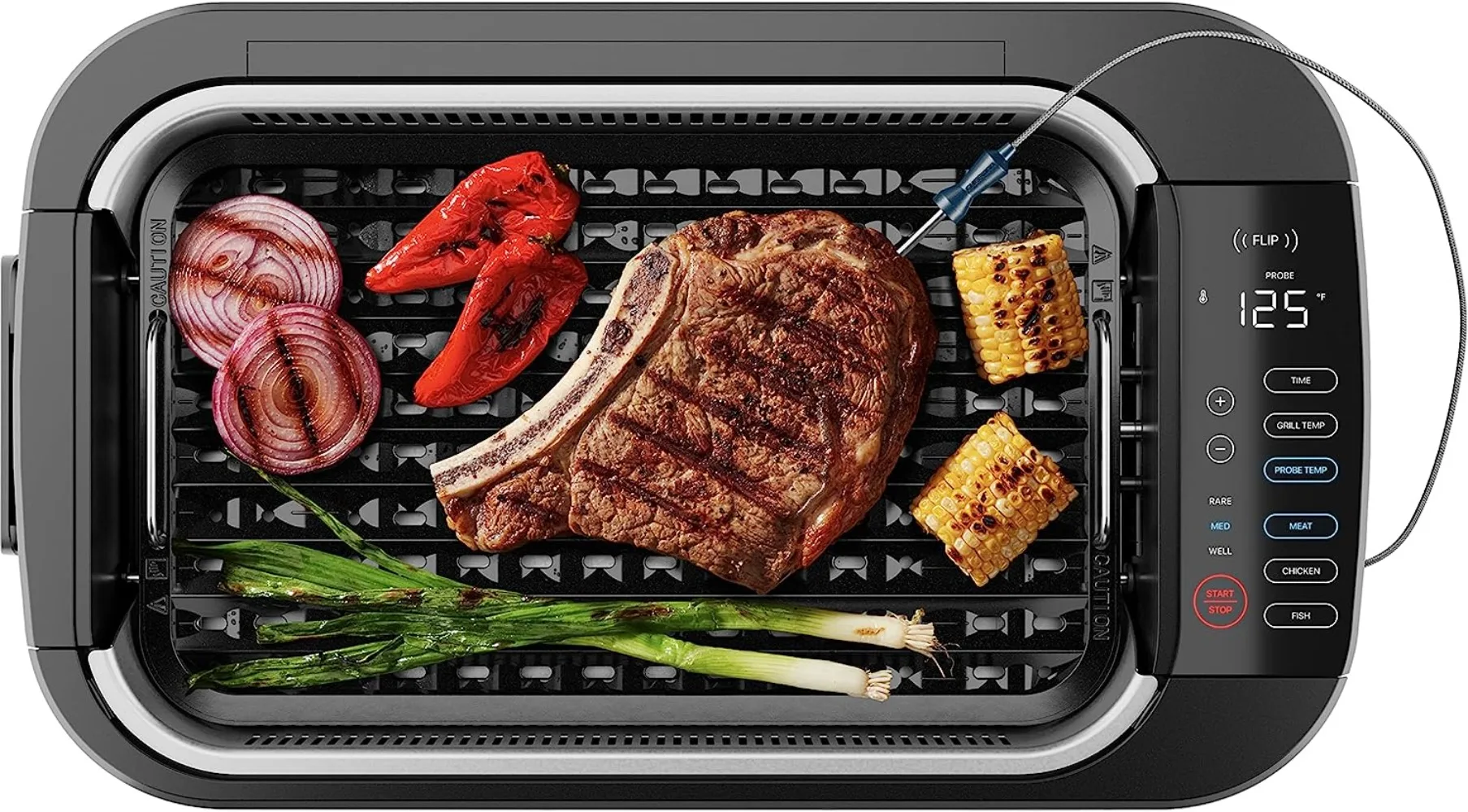 

Chefman AccuGrill Smokeless Indoor Grill, Virtually Smoke-Free with Removable Integrated Probe Cooking Thermometer for Perfect