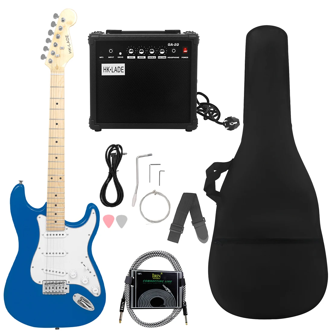 HK-LADE Blue ST Electric Guitar Set Maple Fingerboard Electric Guitar Set with Sound Bag Strap Plectrum Strings Amplifier Parts