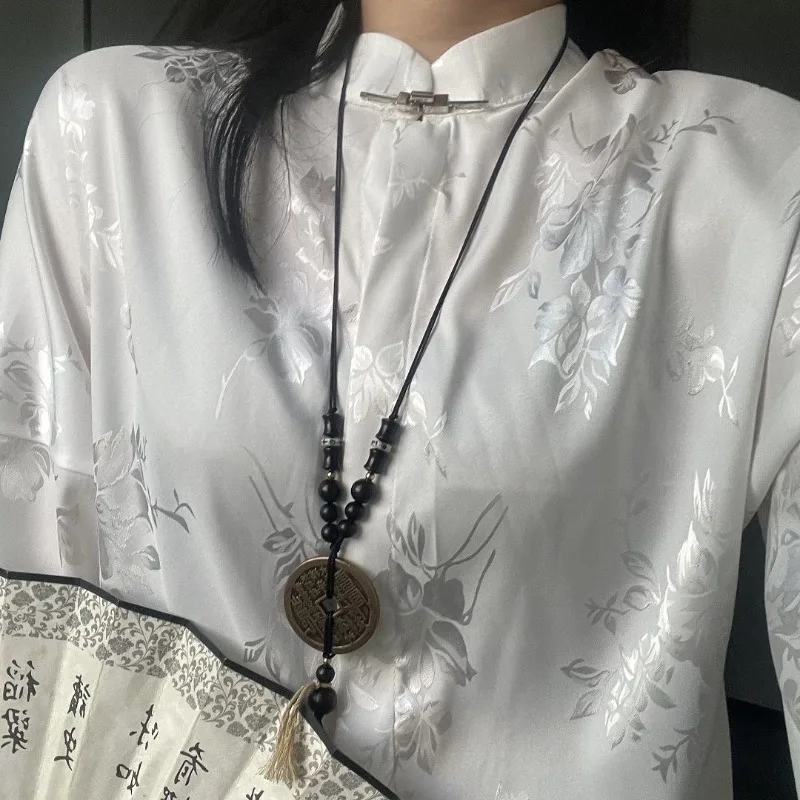 Mountain Spirit Coin and Gourd Pendant Zen Chinese Style Handwoven Braided Cord Unisex Adjustable Choker Protective Talisman