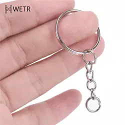 Polished Color 25mm Keyring Keychain Split Ring With Short Chain Key Rings Women Men DIY Key Chains Accessories 10/30/50pcs