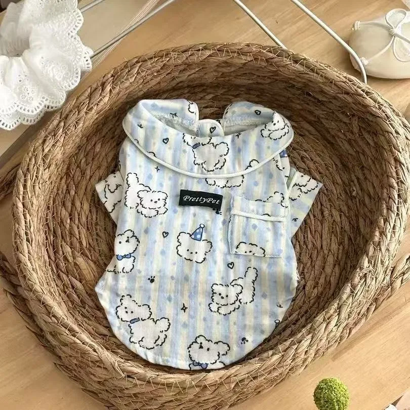 Pet Bottoming Shirt Sleepwear Short Sleeved Teddy Stylish Anti Shedding Thin Design Dog Cat Shirt Cartoon Printed Small Dog Vest