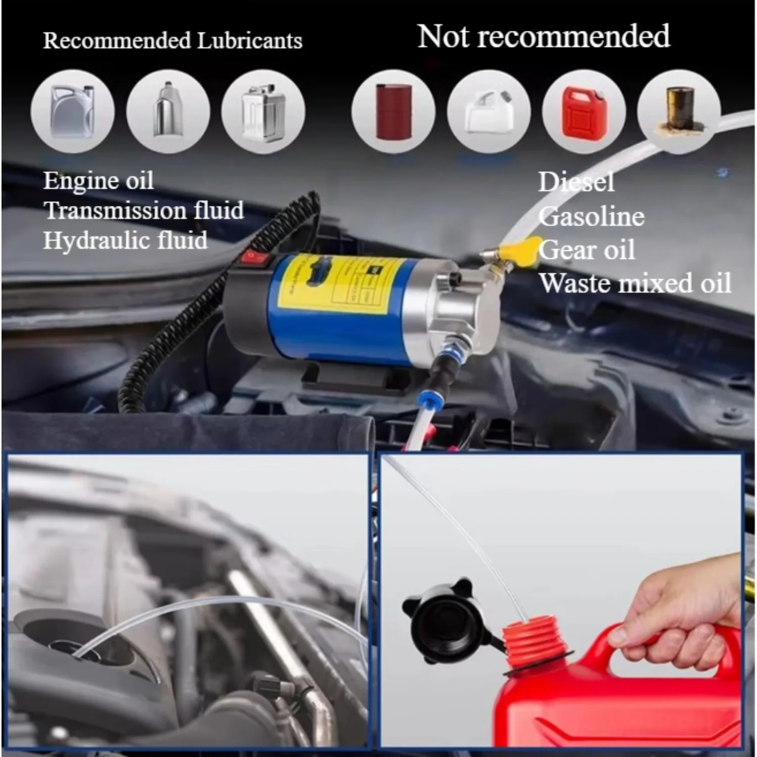 

Portable Oil Transfer Pump 1-4L/min 12V Extractor Fluid Suction Electric Change Fuel Pump Siphon Tool for Car Motorcycles Boats