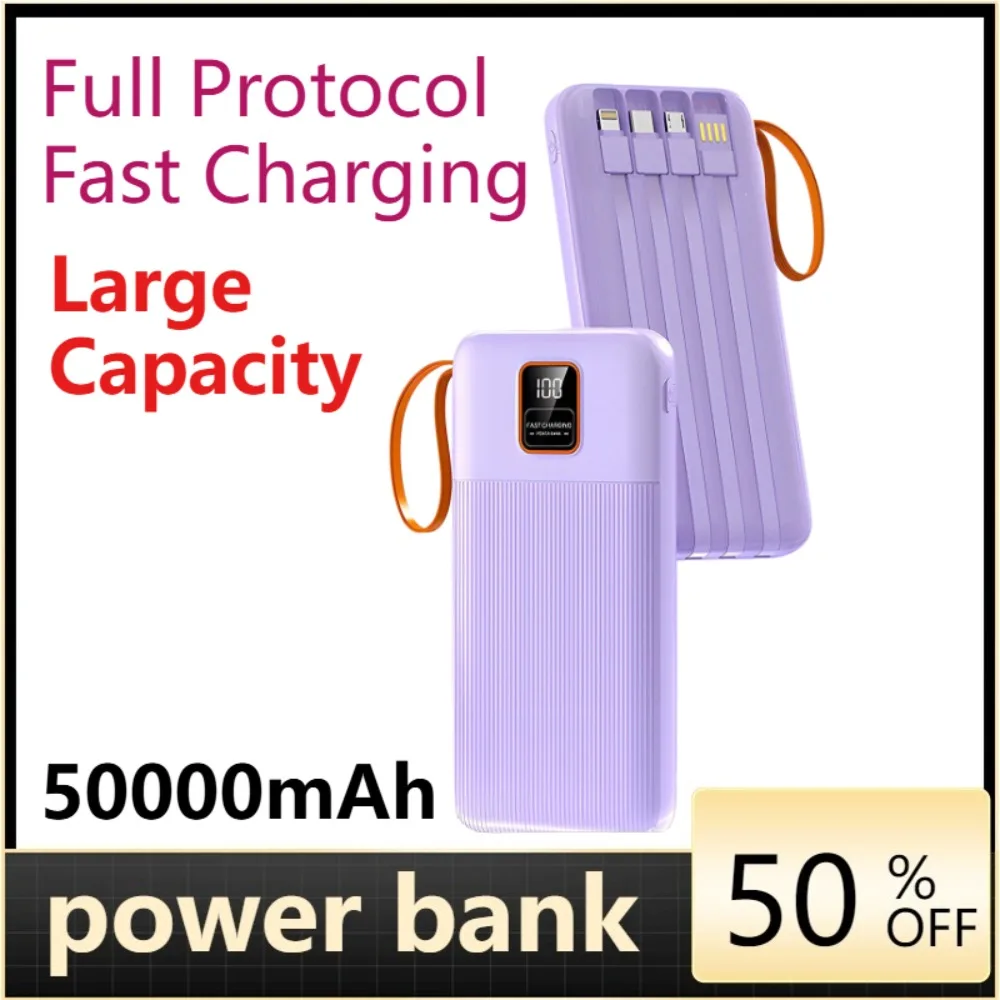 

50000mAh High Capacity Portable Charger, 3C Certified, with 4 Built-in Cables, Universal Mobile Power Supply