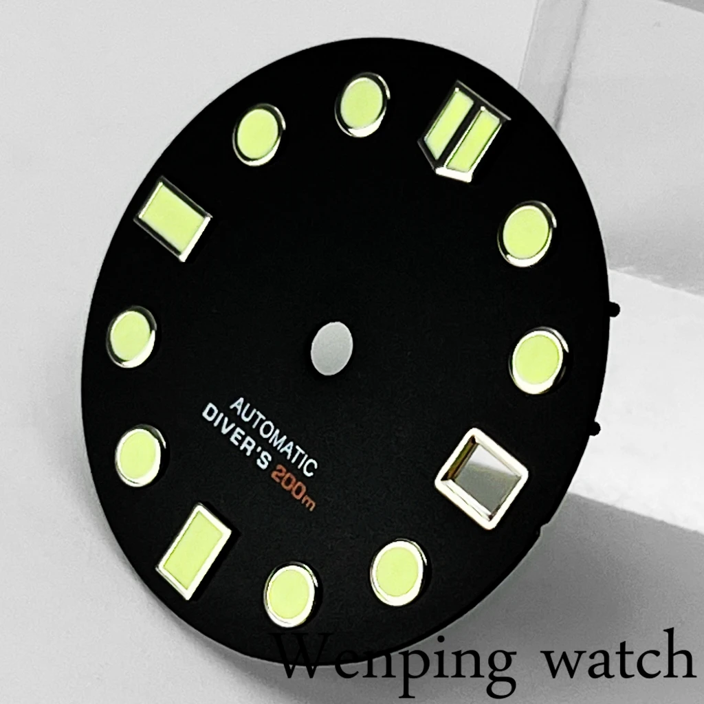 28.5mm NH35 Watch Dial Sterile With Calendar Window Green Luminous Fit NH35 3/3.8 O'Clock CrownMovement Watch Accessories