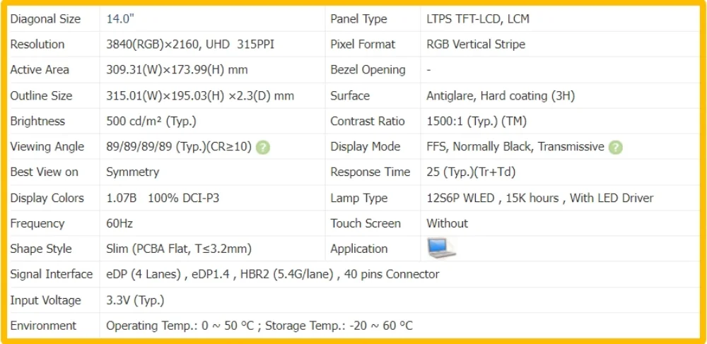 Imagem -03 - Tela do Lcd do Portátil de 14 Polegadas sem Toque Ips 4k Uhd 3840x2160 Pinos do Edp 40 60hz Mne001ea14 Mne001ea1 5d10v82379