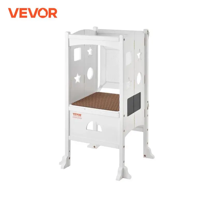 VEVOR Tower Step Stool Foldable Toddler for Kids Adjustable Height Safety Net Wood Standing for Bedroom Bathroom