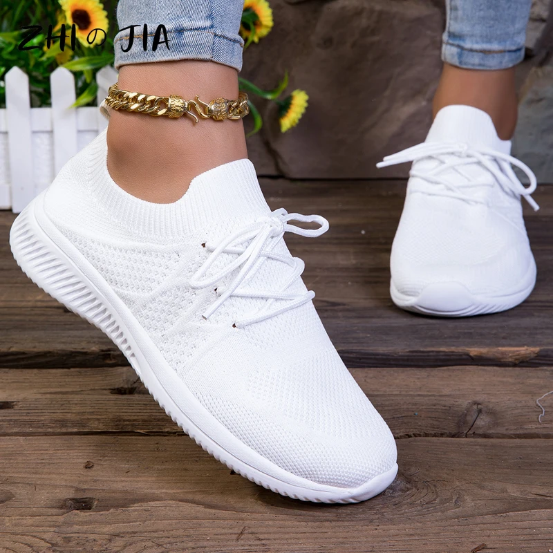 

Новая легкая и модная женская обувь с вязаной сеткой, большие повседневные кроссовки, уличная обувь для бега и фитнеса, походная обувь