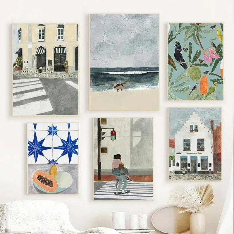 Boho Architecture Travel Poster Canvas Painting Simple Tropical Art Print Canvas Painting Living Room Decoration Nordic Wall Art