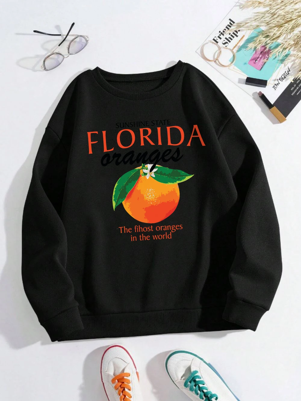 Florida Sweatshirts Women The Fresh Oranges Prints Hoodies Crewneck Loose Fleece Warm Tops Fashion Comfortable Woman Clothes