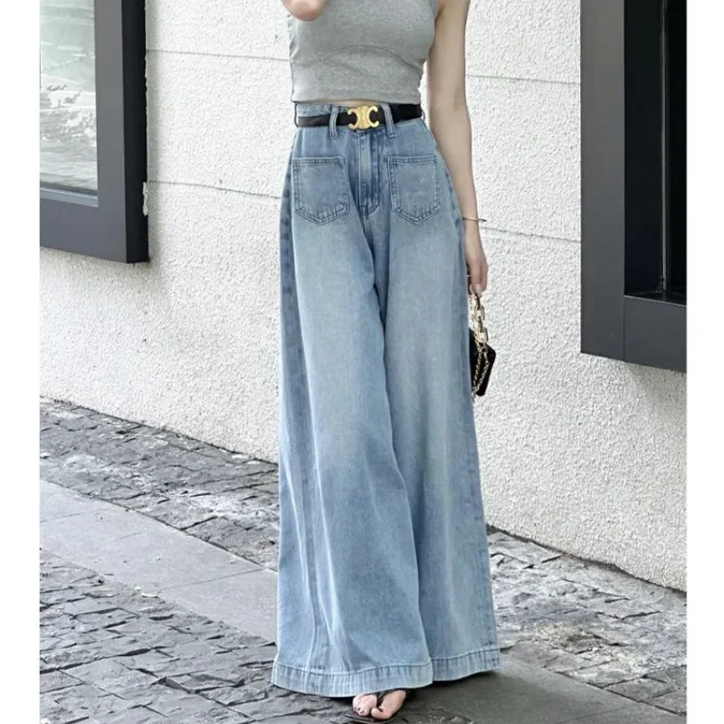 Rok Jeans Kaki Super Lebar Celana Panjang Denim Longgar Wanita Celana Menyala Warna Terang Ramping Pinggang Tinggi Versi Korea Baru XT1454
