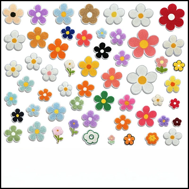 1PCS Retro Y2K Fluffy Chenille Flower Embroidered Patches, Mixed Size Iron on Appliques for DIY Denim Jackets Bags Hats Shoes