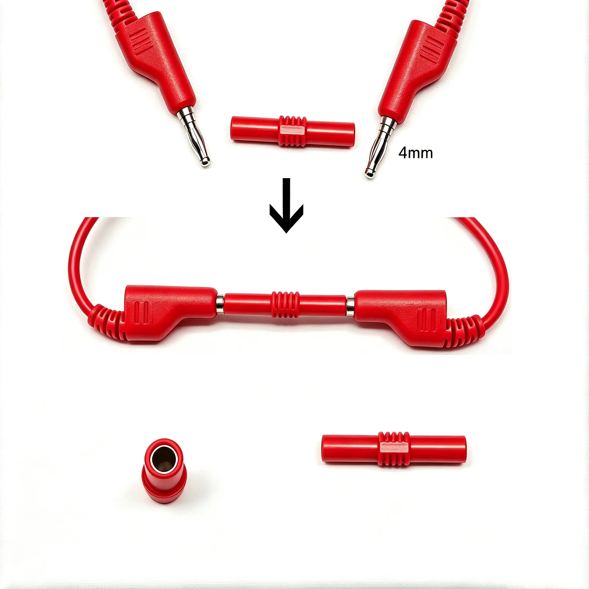 Doppelte 4-mm-Testleitungen mit stapelbaren Bananensteckern und Krokodilklemmen, Bananenbuchse, 100 cm Multimeterkabel – Detail 8