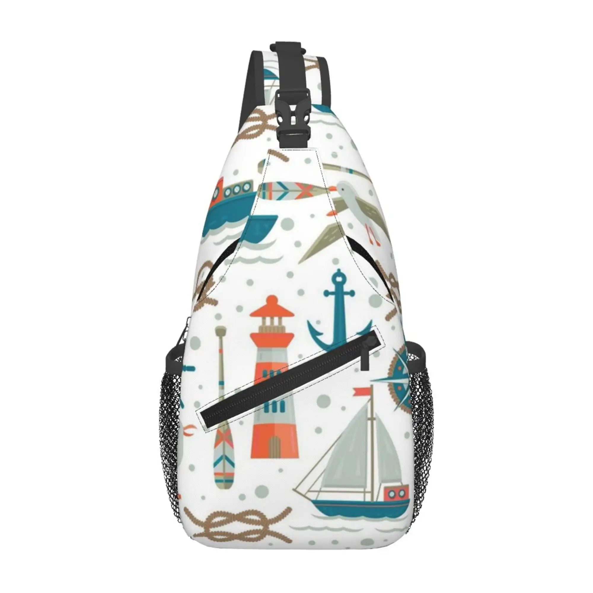 Ship Lighthouses Seagulls Sling Bag Crossbody Chest Backpack For Women Men Casual Adjustable Shoulder Daypack For Hiking Travel