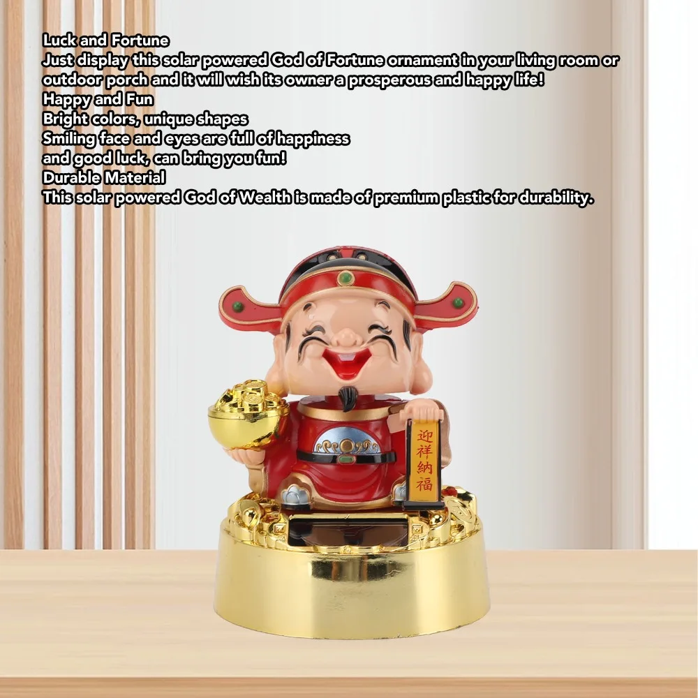 ABS Solar Nodding God of Fortune Figurine Red God of Wealth Car Dashboard Wealth Decor 3.35x4.33in Auspicious Desktop Statue