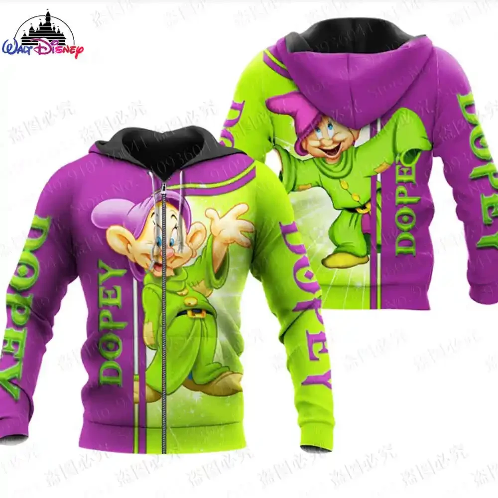 2024 New Disney Cartoon Children's Hoodies 3D Printed Seven Dwarfs Pattern Pullover Fashion Casual Hoodies for Men and Women