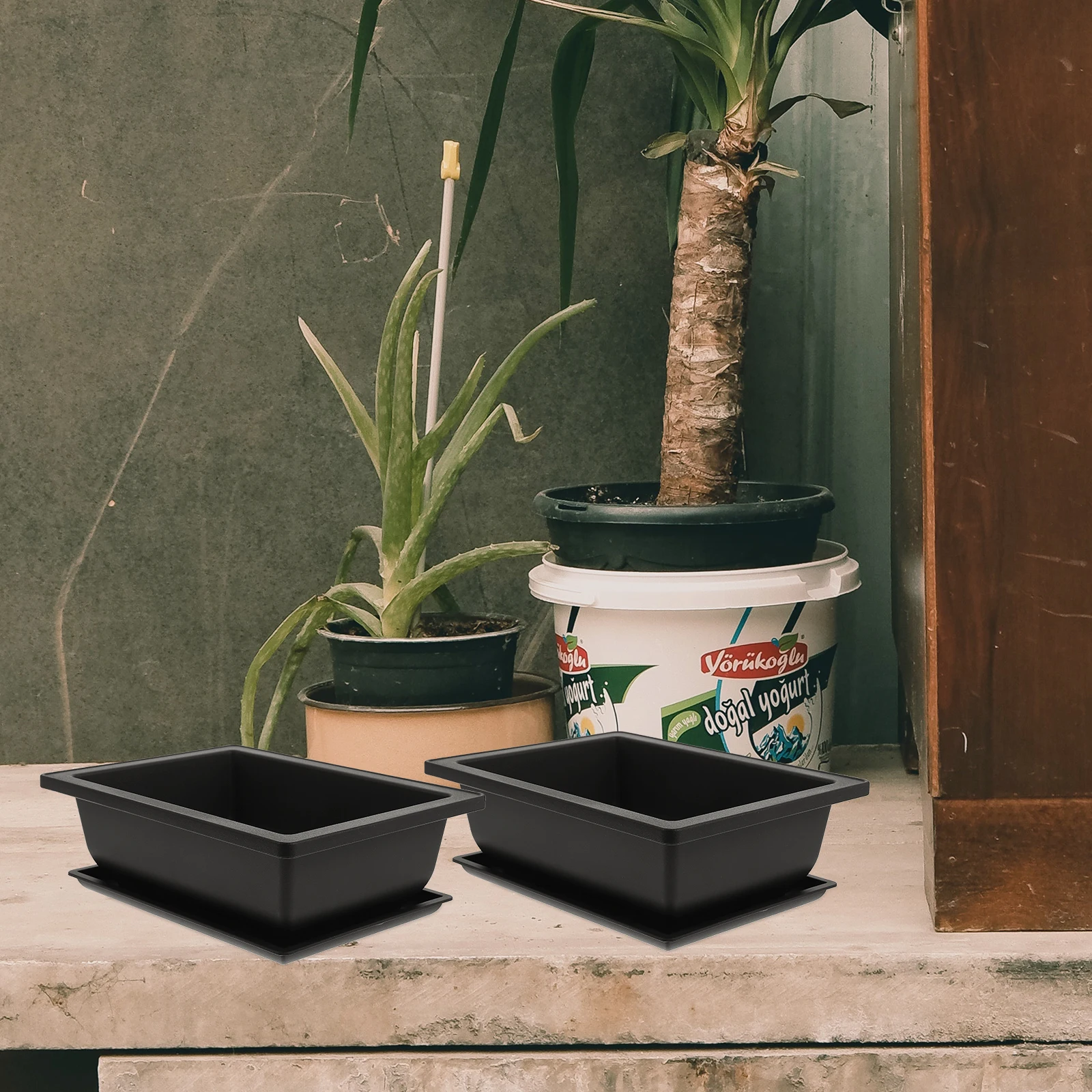 

1 set Square Flowerpot Set Small Plastic Planter Drainage Tray for Succulents Plants Decorative Pot Garden Home Long Rectangle