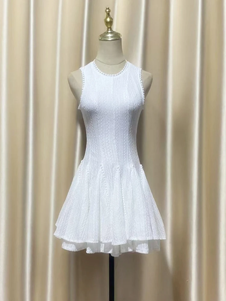 Vestido de baile elegante con pliegues, Mini vestidos de primavera para mujer, vestido de manga larga con cuello redondo, Vestido corto de cintura alta de Color sólido