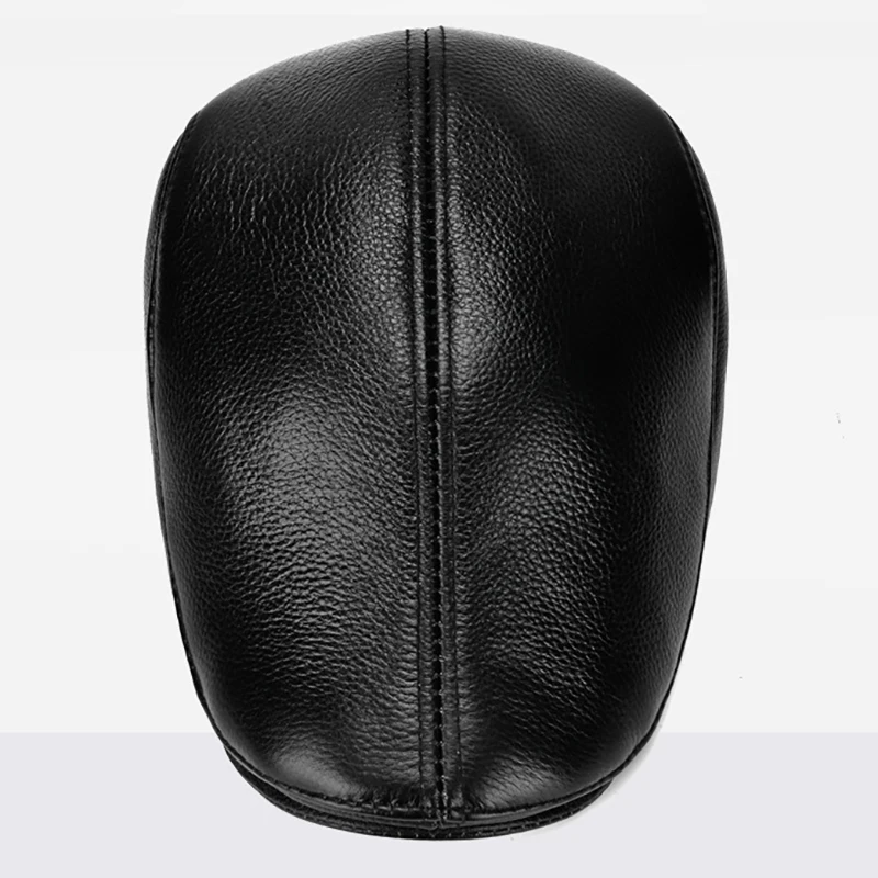 Sombrero de cuero genuino para hombre, boinas masculinas para exteriores, gorro de protección para los oídos, 100% cuero genuino, Ocio al por mayor