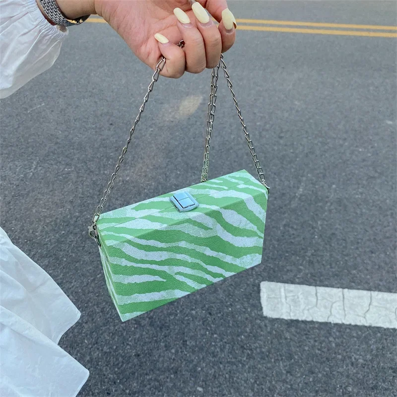 حقيبة صندوق أكريليك مخططة للنساء، حقيبة كروس متعددة الاستخدامات، عصرية وعصرية #3