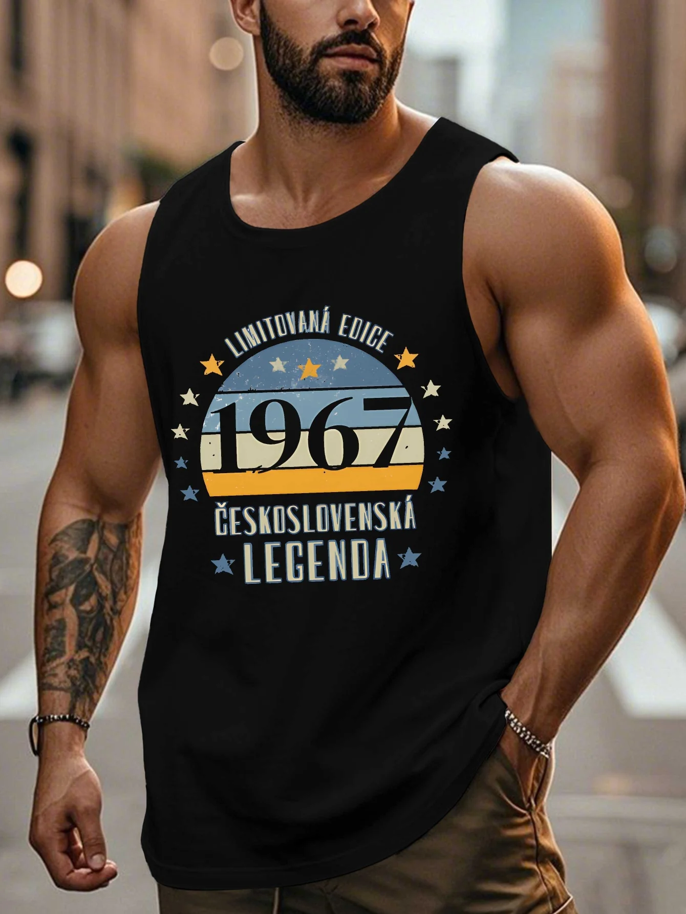 

Classic oversized men's sleeveless shirt from Czechoslovakia in 1967