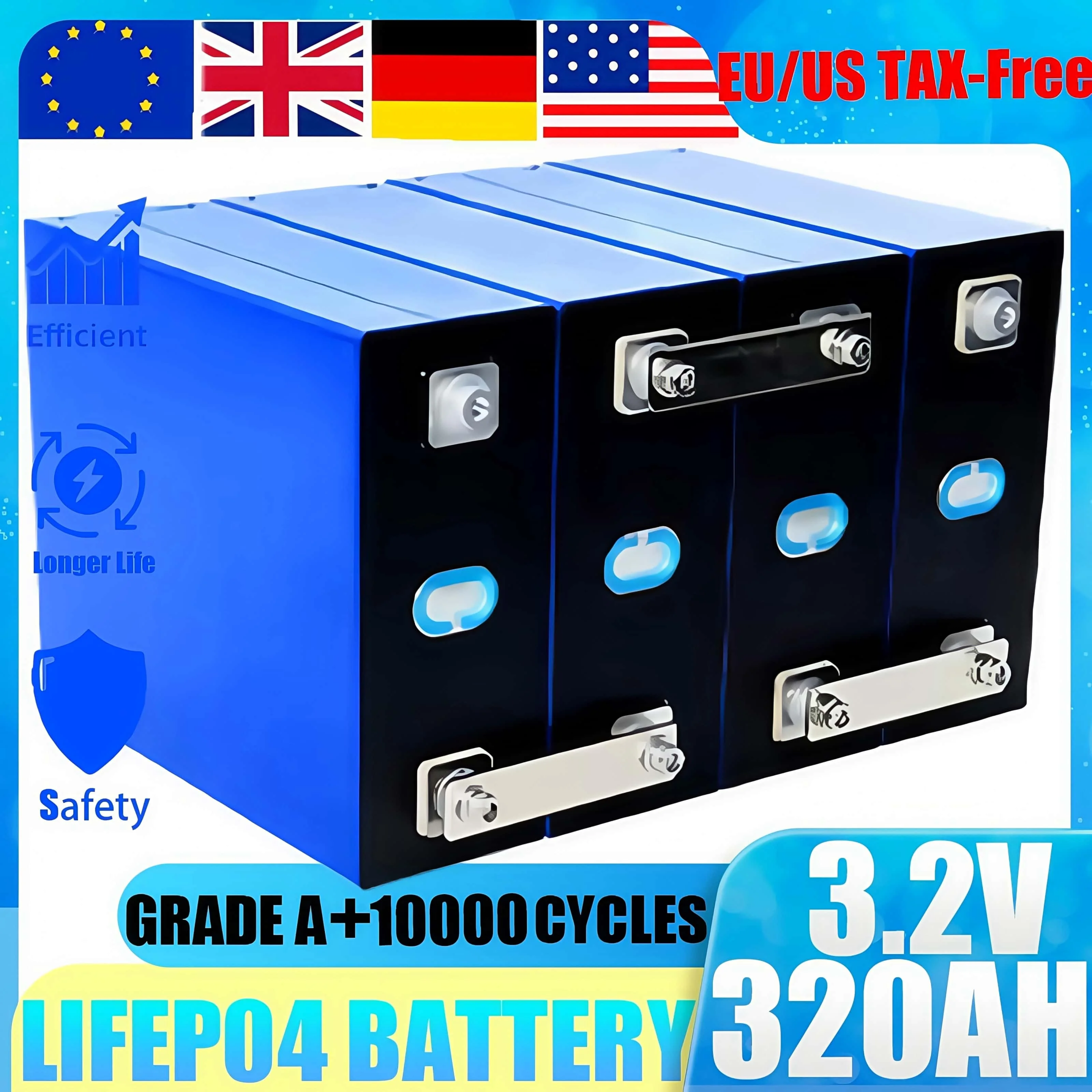 

Brand New A-grade3.2V 320AH electric vehicle ship solar system LiFePO4 cells suitable for DIY 12V 24V 48V battery pack no tax