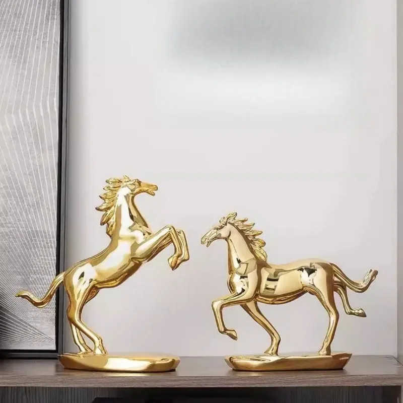 Electroplated Resin Horse Sculpture, Wealth Decor Statue Ornament for Living Room Office Hotel